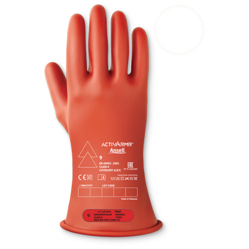 ActivArmr&reg; Electrical Insulating Class 0 Gloves, 11, 11" L, Level 1, ASTM D120/ATSM F2675:2021/IEC 614821-2:2014 Cam Industrial