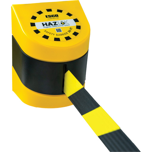 Syst&egrave;me de barri&egrave;re de s&eacute;curit&eacute; HAZLOK, Plastique, Fixation magn&eacute;tique, 30', Ruban Noir et jaune Cam Industrial