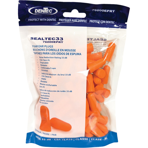 SEALTEC33 Orange Disposable Foam Earplugs, Bulk - Polybag Cam Industrial