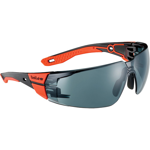 RUSH+ 2.0 M/L Safety Glasses with Black & Red Frame, Smoke Lens, Anti-Fog/Anti-Scratch, ANSI Z87+ Cam Industrial