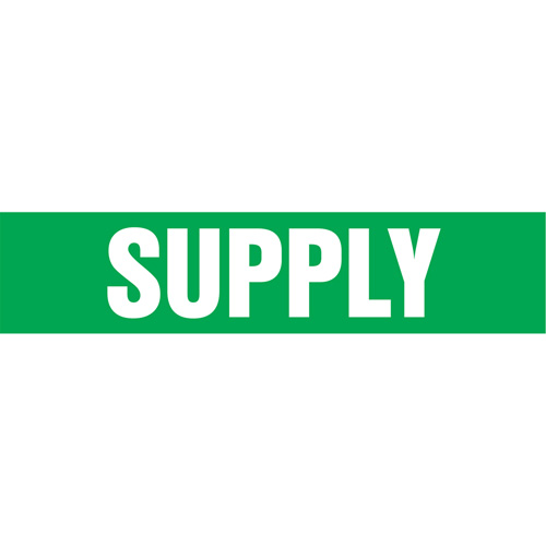 Marqueurs de tuyau "Supply", Autocollant, 4" h x 24" la, Blanc/vert Cam Industrial