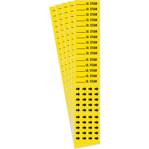 "Blank Lb. Steam" Pipe Marker, Self-Adhesive, 2-1/4" H x 2-3/4" W, Black on Yellow Cam Industrial