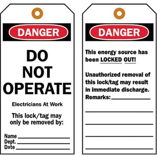 &eacute;tiquettes de verrouillage, Plastique, 3" la x 5-1/2" h, Anglais Cam Industrial