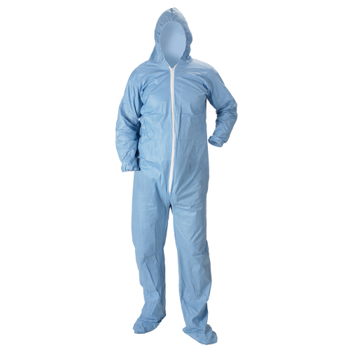 Pyrolon&reg; Plus 2 FR Hooded Coveralls With Boots, Small, Blue, FR Treated Fabric Cam Industrial
