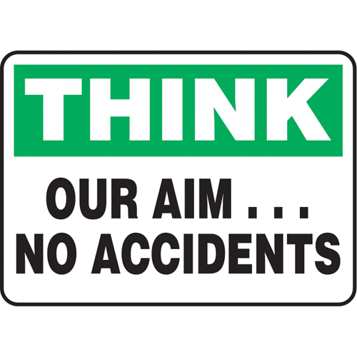 "Our Aim… No Accidents" Sign, 7" x 10", Aluminum, English Cam Industrial