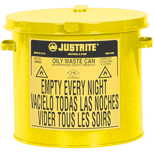 Contenants pour d&eacute;chets huileux, Homologu&eacute; FM/List&eacute; UL, 2 gal. US, Jaune Cam Industrial