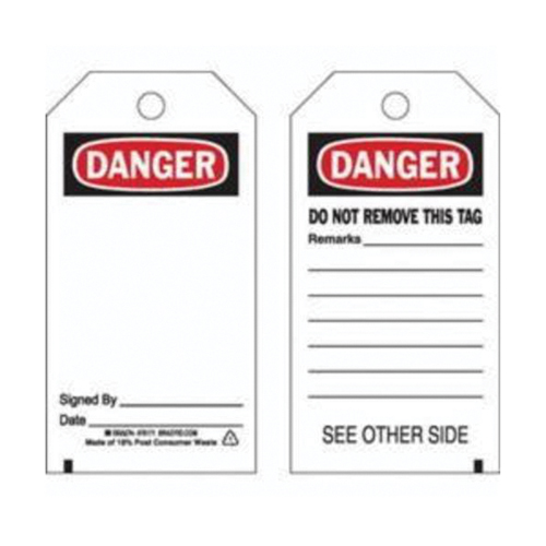 Accident Prevention Tags, Polyester, 3" W x 5-3/4" H, English Cam Industrial