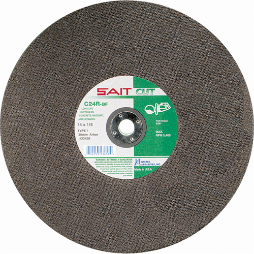 C24R Concrete High Speed Cut-Off Wheel, 14" x 1/8", 1" Arbor, Type 1, Silicon Carbide, 5400 RPM Cam Industrial