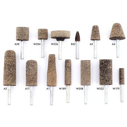 Meules r&eacute;sinoides mont&eacute;es sur tige A36Q, A11, Oxyde d'aluminium, 11/16" dia., 2" lo, 36 Grain Cam Industrial