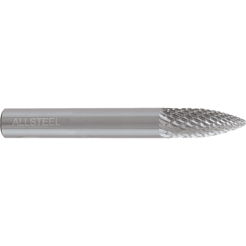 AllSteel Tapered Shape Carbide Burr, SG-5, 1/2" Dia., 1/4" Shank, 1" Depth of Cut Cam Industrial