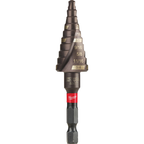 #3 Shockwave Impact Duty Step Drill Bit, 3/16" - 3/4" , 1/16" Increments, Titanium Cam Industrial