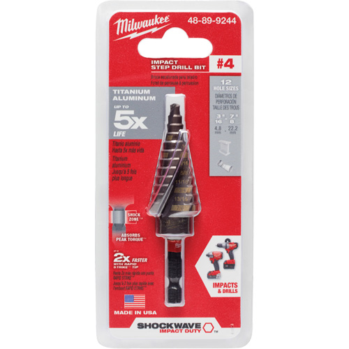 Foret &eacute;tag&eacute; #4 Shockwave Impact Duty, 3/16" - 7/8", Incr&eacute;ments de 1/16", Titane Cam Industrial