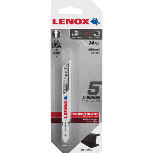Lames de scie sauteuse pour coupe du m&eacute;tal, Bim&eacute;tal, 14 Dents par pouce, 3-5/8" lo x 3/8" la Cam Industrial