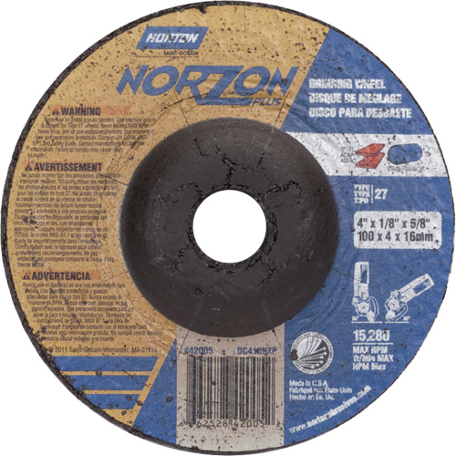 Meule NorZon Plus SGZ, 4" x 1/8", Arbre 5/8", C&eacute;ramique d'alumine, Type 27 Cam Industrial