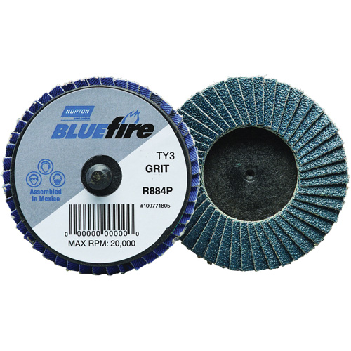 Mini-disque &agrave; lamelles R884P BlueFire, 3" x Type 27, Grain P40, Alumine de zirconium Cam Industrial