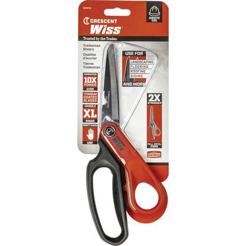 Heavy-Duty Titanium Coated Tradesman Shears, 10", Rings Handle Cam Industrial