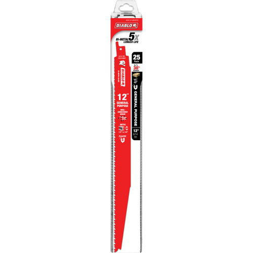Lame de scie alternative tout usage, Bim&eacute;tal, 8-14 Dents par pouce, 12" lo x 1" la Cam Industrial