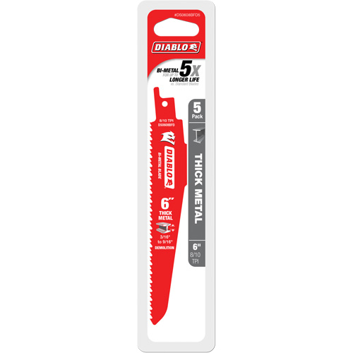 Lame de scie alternative pour la d&eacute;molition et les m&eacute;taux &eacute;pais, Bim&eacute;tal, 8-10 Dents par pouce, 6" lo Cam Industrial