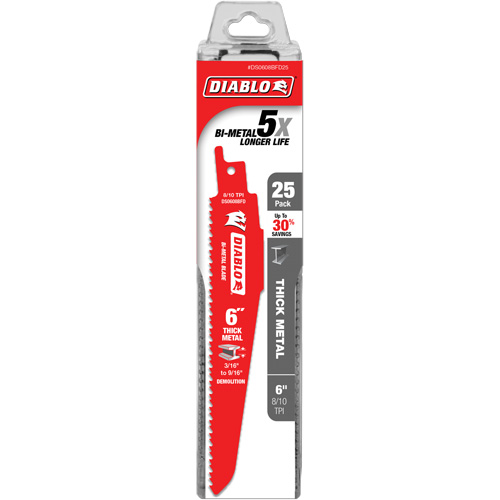 Lame de scie alternative pour la d&eacute;molition et les m&eacute;taux &eacute;pais, Bim&eacute;tal, 8-10 Dents par pouce, 6" lo Cam Industrial