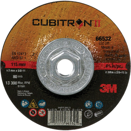 Cubitron II Quick Change Cut-Off Wheel 66532, 4-1/2" x 0.09", 5/8"-11 Arbor, Type 27, Ceramic Cam Industrial