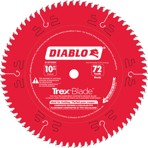 Lame de scie &agrave; d&eacute;couper Trex Blade, 10", 72 dents, Pour Plastique/Plastique Cam Industrial