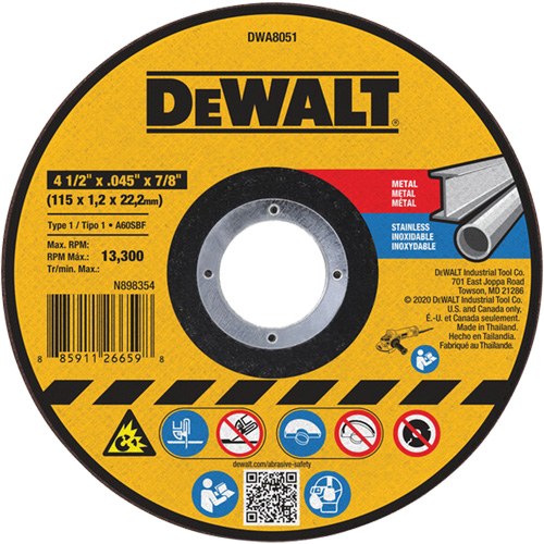 Metal Cut-Off Wheel, 4-1/2" x 0.045", 7/8" Arbor, Aluminum Oxide, Type 1 Cam Industrial