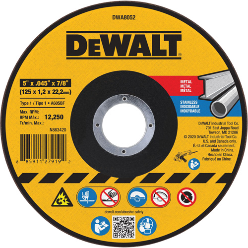 Metal Cut-Off Wheel, 5" x 0.045", 7/8" Arbor, Aluminum Oxide, Type 1 Cam Industrial
