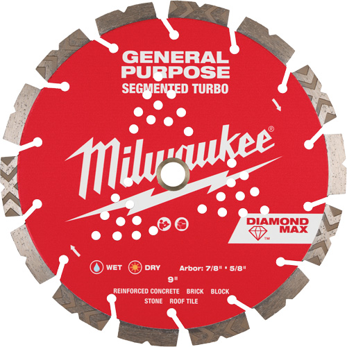 Diamond Max Segmented Turbo Saw Blade, 9", Metal/Stone/Concrete/Ductile Iron/Cement/Non-Ferrous/Brick/Fibre Cement/Tile/Asphalt Use Cam Industrial