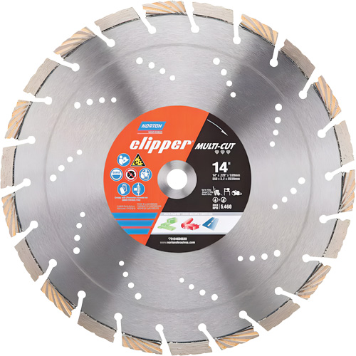 Clipper Multi-Cut Segmented Rim Diamond Blade, 14", Stone/Concrete Use Cam Industrial