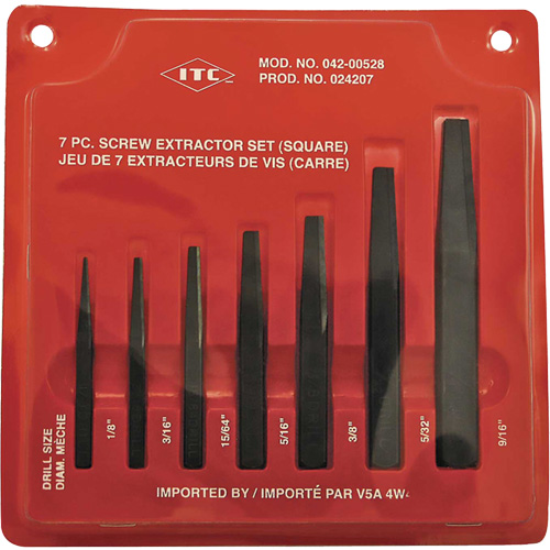 ISE-7 7-Piece Square Screw Extractor Set, For Screw Size 1/8" - 9/16" Cam Industrial
