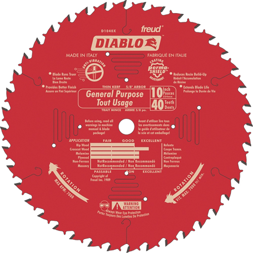Lames de scie - Usage universel, 10", 40 dents, Pour Bois Cam Industrial