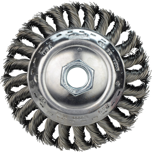 Twist Know Wire Wheel, 4" Dia., 0.02" Fill, 5/8"-11 Arbor, Carbon Steel Cam Industrial