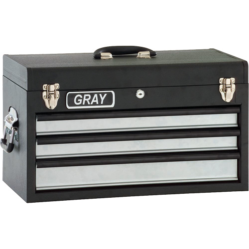 Tool Box - 3 Drawers, 10" D x 20-1/2" W x 12" H, Black Cam Industrial