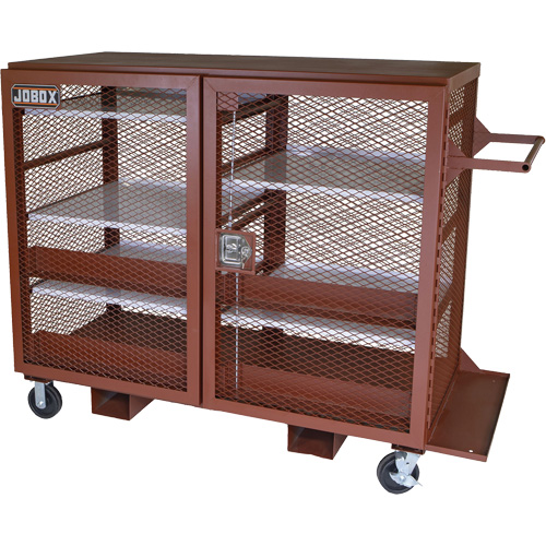 Mobile Mesh Cabinet, Steel, 49 Cubic Feet, Red Cam Industrial