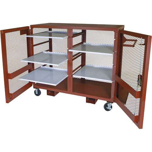 Mobile Mesh Cabinet, Steel, 49 Cubic Feet, Red Cam Industrial