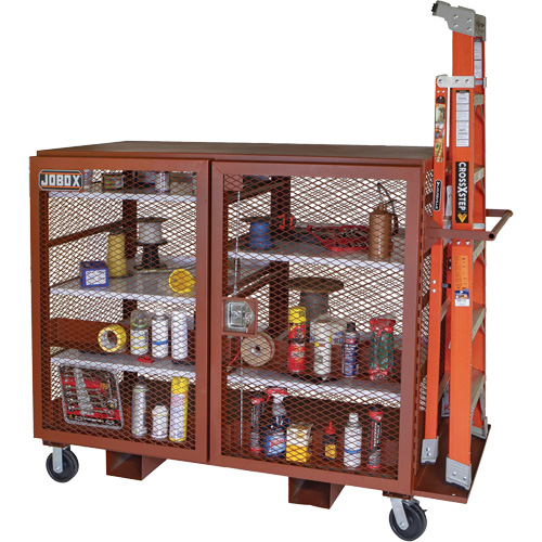 Mobile Mesh Cabinet, Steel, 49 Cubic Feet, Red Cam Industrial