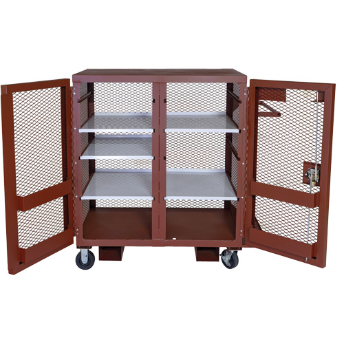 Mobile Mesh Cabinet, Steel, 37 Cubic Feet, Red Cam Industrial