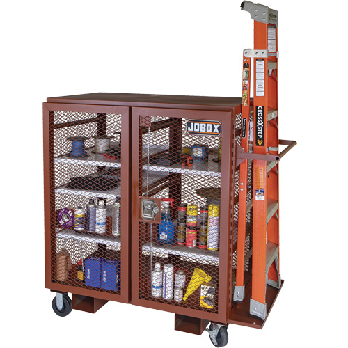 Mobile Mesh Cabinet, Steel, 37 Cubic Feet, Red Cam Industrial