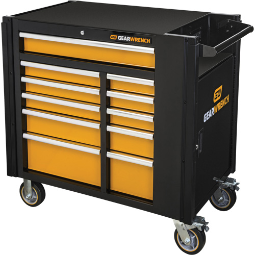 Powered Tool Cart, 11 Drawers, 42-1/2" W x 24-7/16" D x 41" H, Black/Orange Cam Industrial