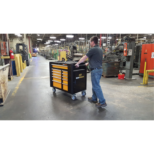 Powered Tool Cart, 11 Drawers, 42-1/2" W x 24-7/16" D x 41" H, Black/Orange Cam Industrial