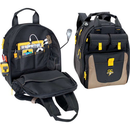Sac &agrave; dos avec prises de recharge pour appareils &eacute;lectroniques, 15" lo x 10-1/2" la, Noir, Polyester Cam Industrial