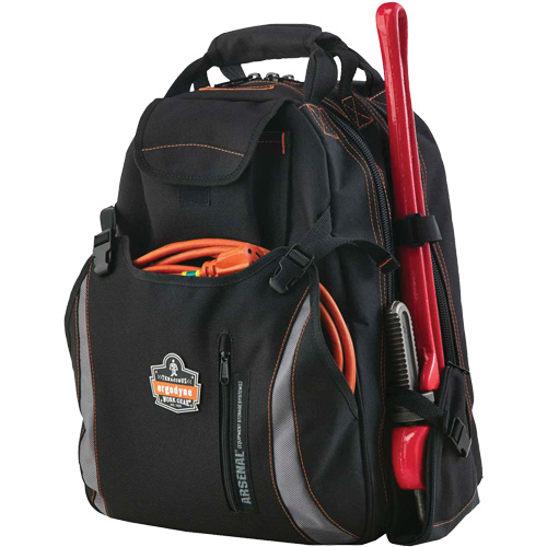 Arsenal&reg; 5843 Tool Backpack, 13-1/2" L x 8-1/2" W, Black, Polyester Cam Industrial