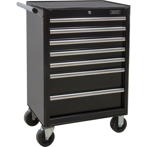 Industrial Tool Cart, 7 Drawers, 27" W x 18-3/4" D x 39" H, Black Cam Industrial
