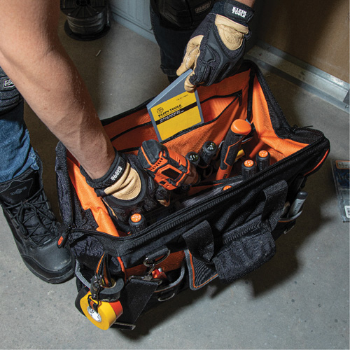 Tradesman Pro Wide-Open Tool Bag, Ballistic Nylon, 42 Pockets, Black Cam Industrial