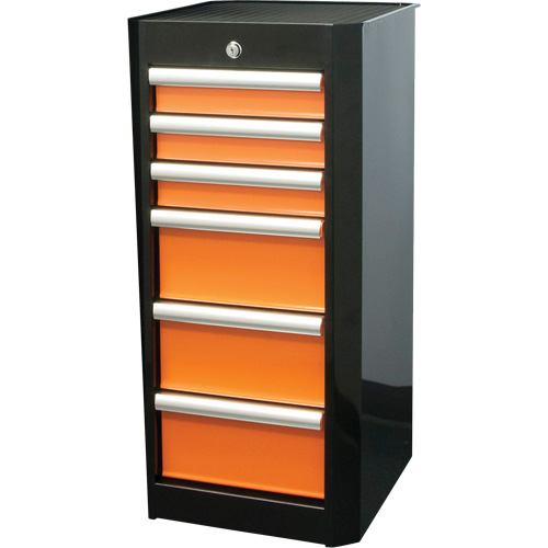 Side Rider Tool Drawer, 6 Drawers, 16" W x 18" D x 34" H, Black/Orange Cam Industrial