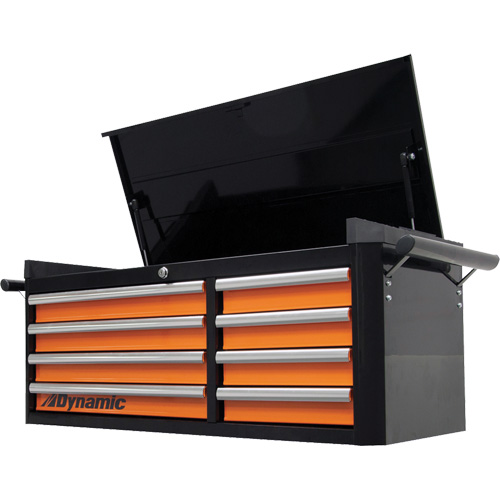 Top Chest, 42" W, 8 Drawers, Black/Orange Cam Industrial