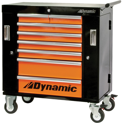 Roller Cabinet, 8 Drawers, 36" W x 18" D x 39-1/4" H, Black/Orange Cam Industrial