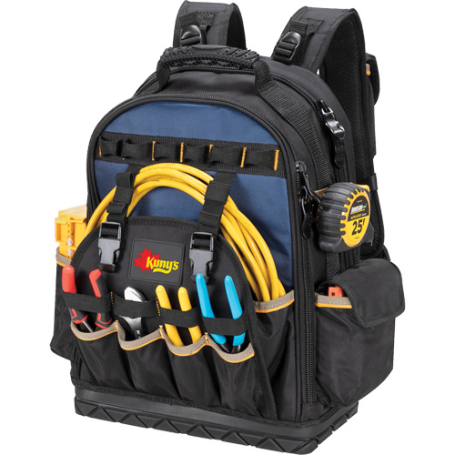 Molded Base Tool Backpack, 18" L x 13" W, Black/Blue, Ballistic/Polyester Cam Industrial