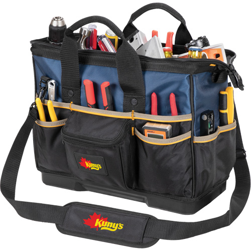 Sac &agrave; outils fourre-tout Big-Mouth &agrave; base moul&eacute;e, Polyester balistique, 23 pochettes, Noir/Bleu Cam Industrial