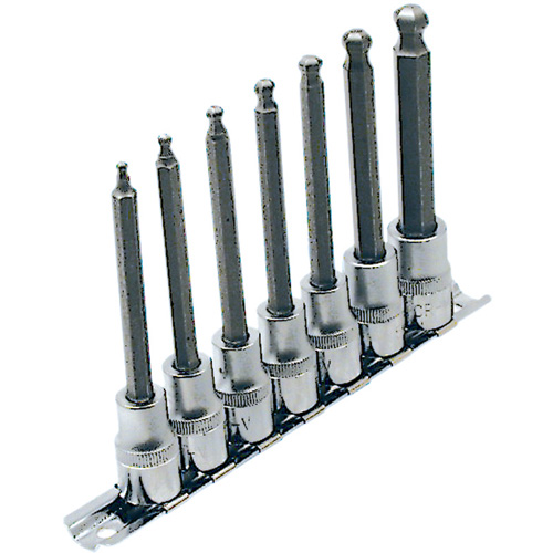 LHSW-3807 SAE 4" Long Ball Nose Socket Set, Hex Ball, 3/8" Drive, 7 Pcs Cam Industrial